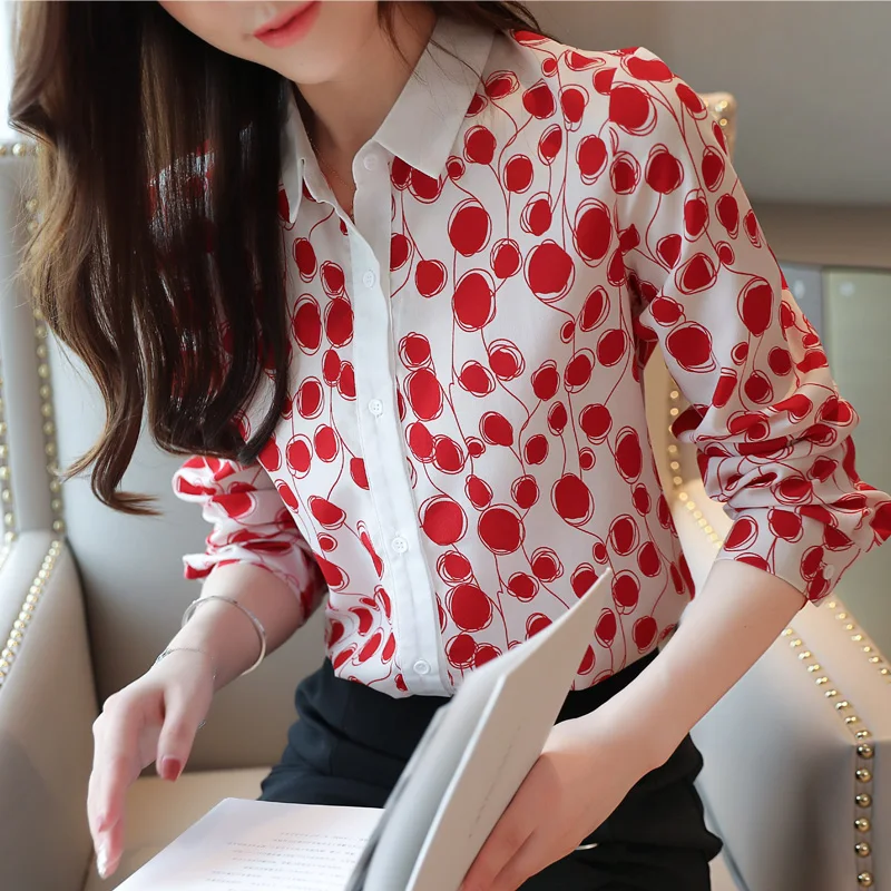 

Womens tops and blouses 2019 chiffon blouses shirts women tops blusas femininas shirts Button Dot Square Collar long sleeve 0157