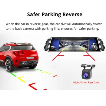 

10in 1080P Car DVR Recorder Dash Cam Double Lens Streaming Media Rearview Mirror Driving Recorder LHB99