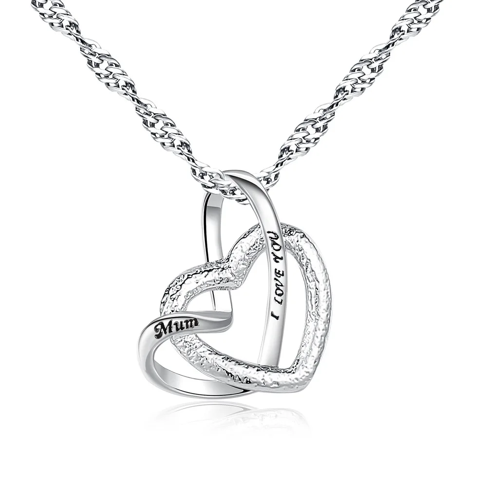 

MOTHER'S Day Mum I LOVE You Elegant Women's Soulmate Pendant Dull Polish Heart Shape Necklace