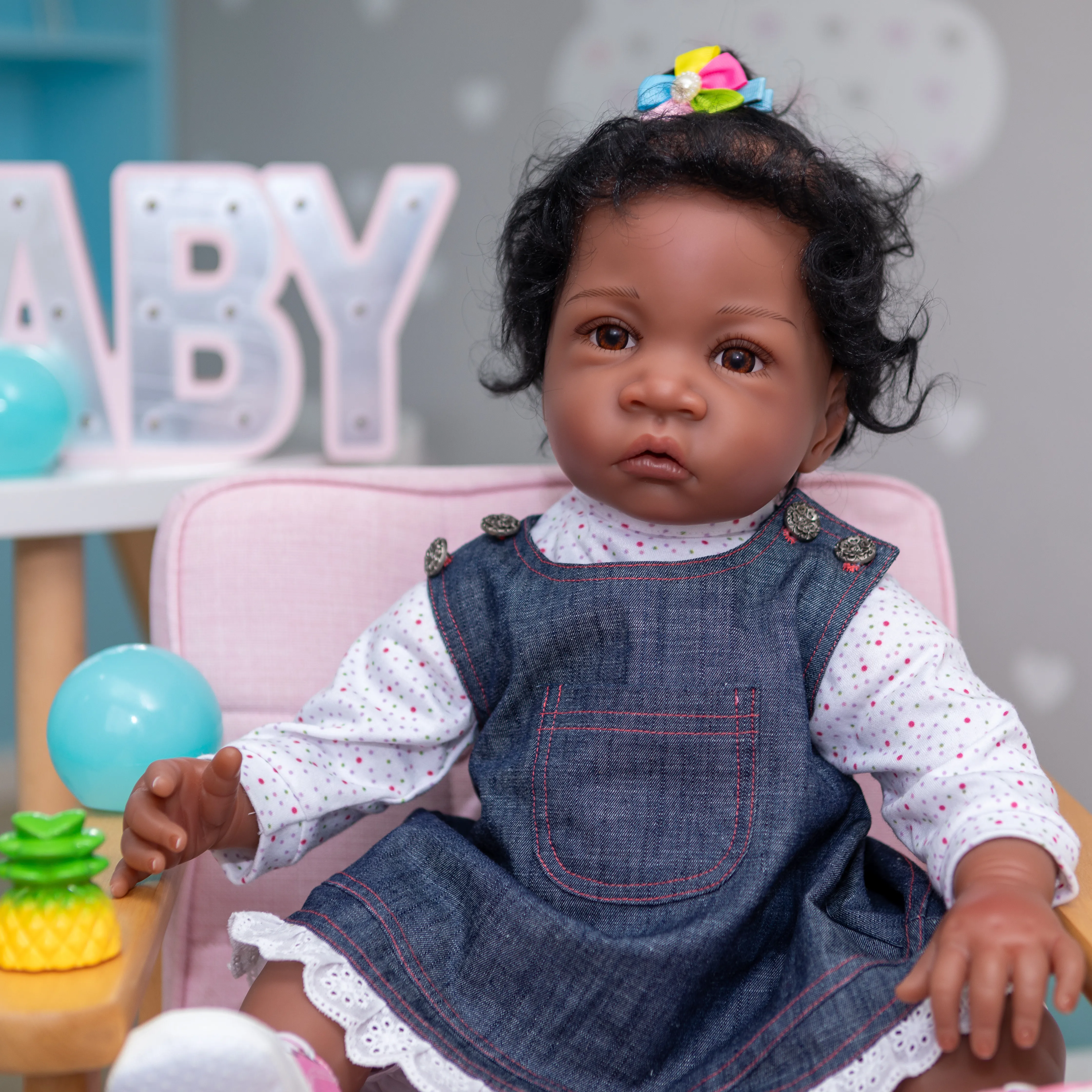 

24 inch African American baby doll realistic girl handmade silicone doll High Quality Reborn Toddler dolls gift
