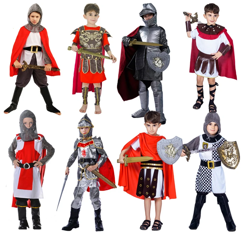 

DSPLAY Boy's Roman Knight Warrior Role Playing Kids Halloween Costumes Cosplay Children's Soldier Warrior Gladiator Costumes