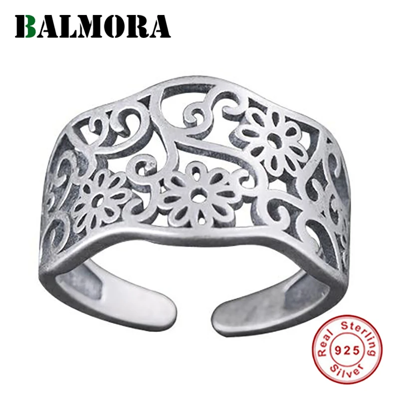 BALMORA, 925 пробы, серебряные, полые, с цветком, открытые, для укладки, кольца для женщин, для мамы, любимой, подарок, нежный, Ретро стиль, простые, модные украшения
