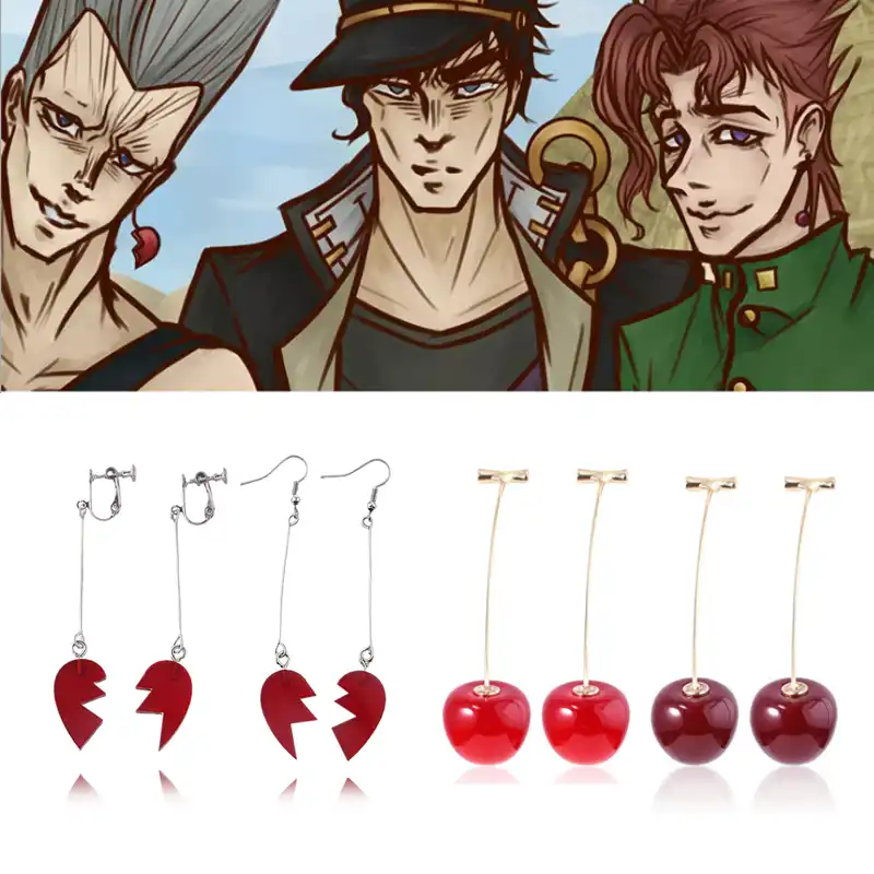 ジョジョの奇妙な冒険イヤリング花京院典明桜ジャン ピエール Polnareff透明失恋クリップイヤリングジュエリー ドロップイヤリング Aliexpress