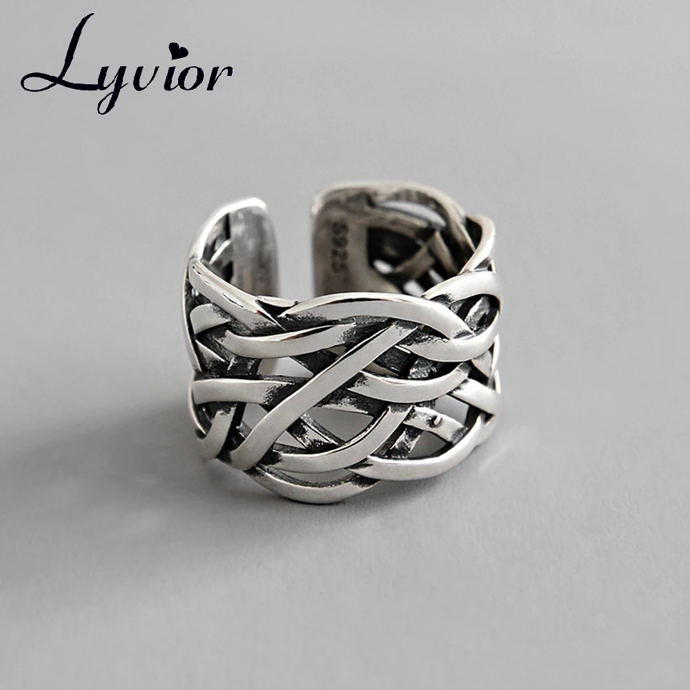 Lyvior Vintage 925 Sterling Silver Plaid Crossover Ring Beautiful