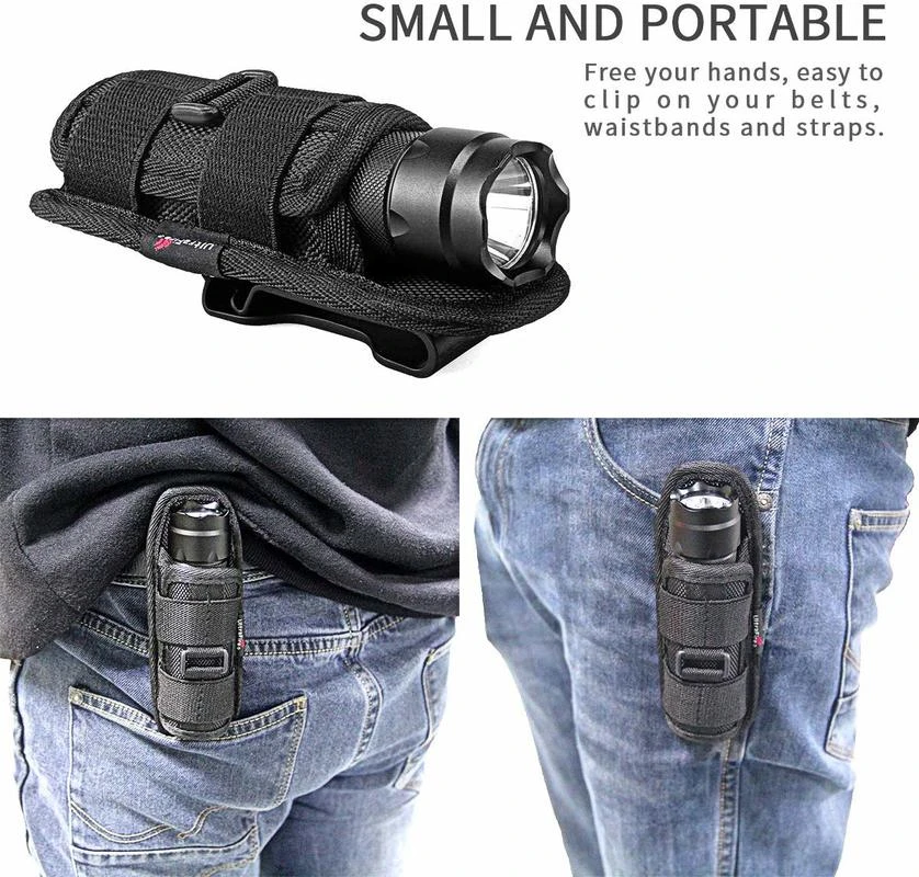 Torch Carry Belt Pouch LED Flashlight Holder 360 Degrees Rotatable Nylon Holster
