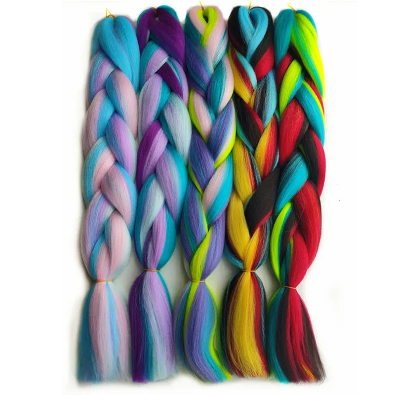 Pervado Hair Synthetic Jumbo Braiding Hair Bulk Blend Candy Mixes Color Crochet Braids 24" 100g Festival Braids