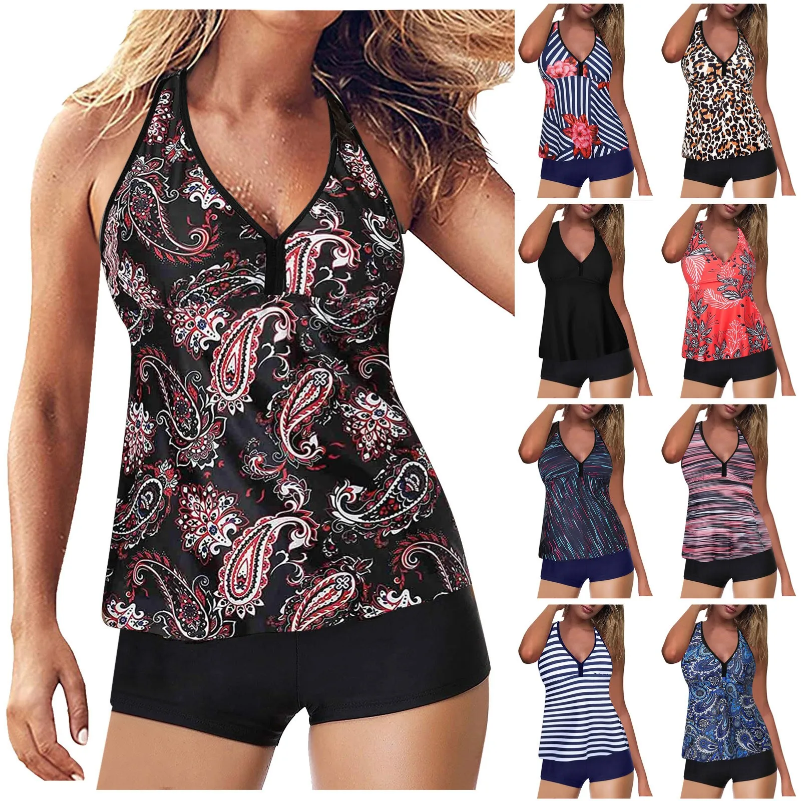 Sexy Bikinis Woman Swimwear Women's Swimsuit Swim Tankini Large Bikini Set Digital Print Suspender Beach Split Bathing Suit 2021 bikini cover up skirt