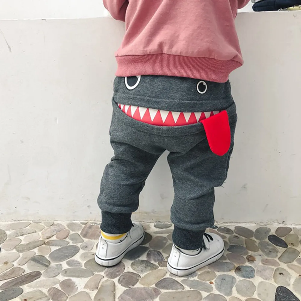 Штаны-шаровары с рисунком акулы для маленьких мальчиков и девочек повседневные штаны для малышей модные длинные штаны для детей осень-зима