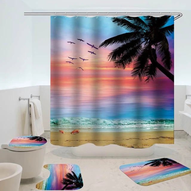 Clearance Sale Beach Sunset Style Waterproof Bathroom Shower Curtain Toilet  Cover Mat Non-slip Rug Set For Bathroom Home Hotel - Shower Curtains -  AliExpress
