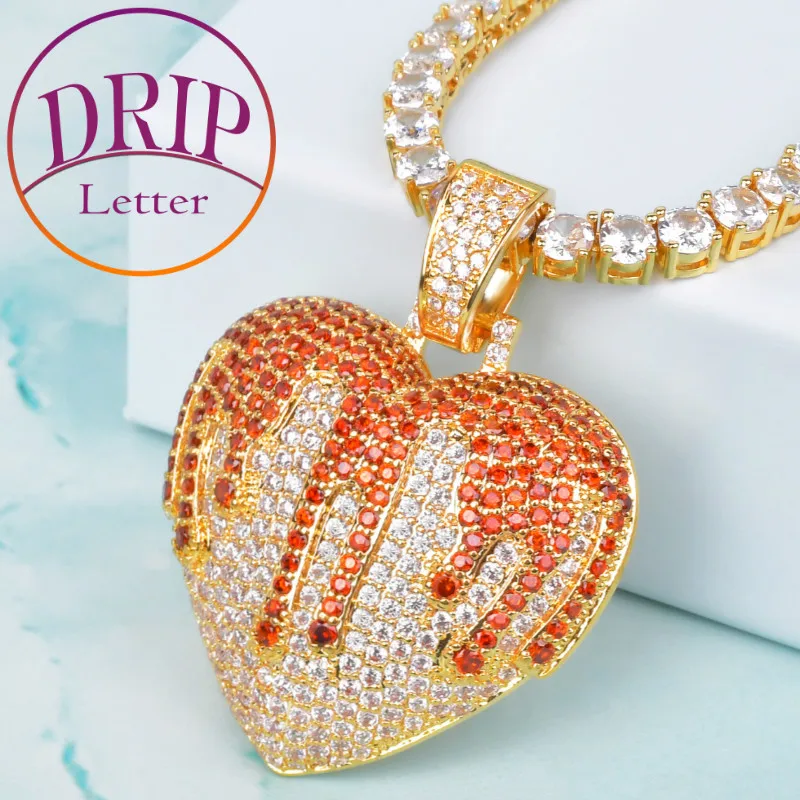 

Мужское ожерелье с подвеской в форме сердца, красного цвета, с буквами-капельками, покрытое настоящим золотом, модное Ювелирное Украшение в стиле хип-хоп, рок, уличная мода 2022