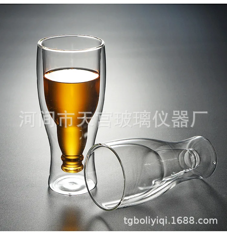 Heat-resistant Glass Beer Steins Double-layer Cup Cute Creative Glass Cup Cool Transparent Party Hotel Wholesale Explosion-Proof