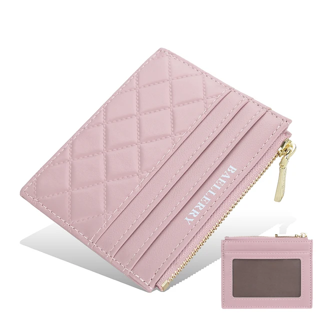 Women Small Wallet Credit Multi-Card Holder Package Fashion PU Function Zipper Ultra-Thin Organizer Case Student Lady Coin Purse Lavender