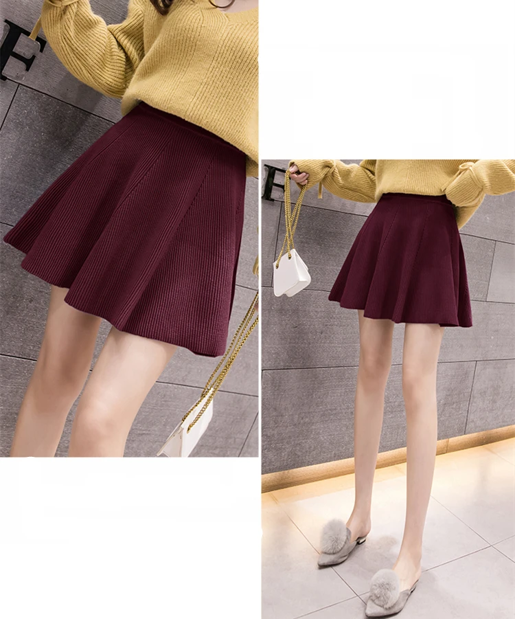 Fashion Streetwear Winter Knit Skirt Women Vintage High Elastic Waist Micro Mini Skirts Striped Knitted Skater Saia Feminina