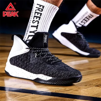 

PEAK Men Basketball Shoes Wearable Non-slip Autumn Winter Outdoor Sports Shoes Black Red High Top Cushion Athletic Sneakers
