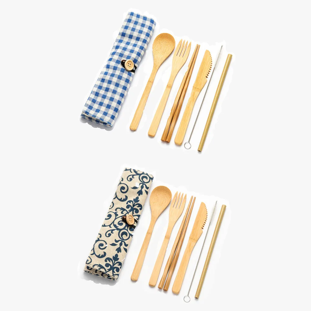 2set cutlery4 2/4 комплекта в Корейском стиле деревянная посуда Набор бамбуковых столовых приборов вилки, ножи, ложки с крупным планом сумка для посуды Bamboo соломы, набор посуды для путешествий - Цвет: 2set cutlery4