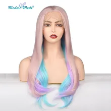 Moda& Mode hair2" смешанный розовый синий и фиолетовый длинный шелковый прямой парик натуральный волос на каждый день и Косплей Синтетический кружевной парик