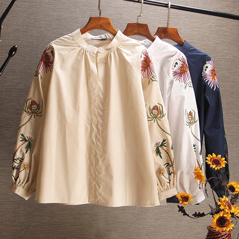

White Shirt Women's Cotton Shirt Loose Korean-Style Pullover Embroidered Blouse Female Loose Shirt Blusas Mujer De Moda 2020