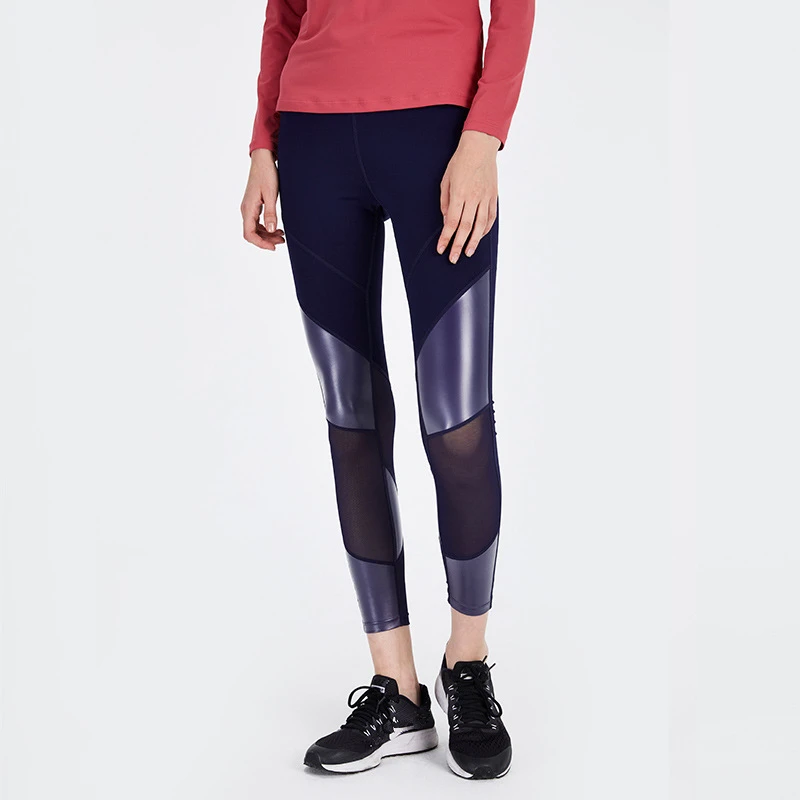 COLORVALUE Sexy PU Leather Yoga Pants Mesh Patchwork Gym Leggings High Waist Compression Pants Women Workout Leggins Sports Wear