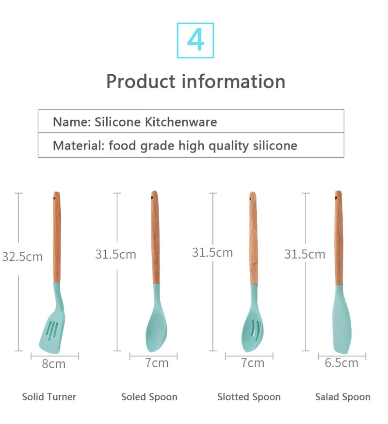 11~ 13 шт набор кухонных принадлежностей, силиконовая посуда для приготовления пищи, шпатель с твердой деревянной ручкой, щипцы, 4 цвета, кухонные инструменты для приготовления пищи