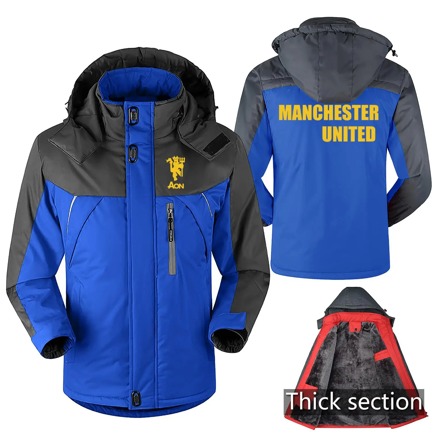 HD новинка, Мужское пальто, Манчестер Юнайтед, Футбольная спортивная форма, мужская спортивная куртка, Мужская зимняя ветрозащитная M8 Повседневная Cotton5-6-7XL - Цвет: AON-Blue cotton