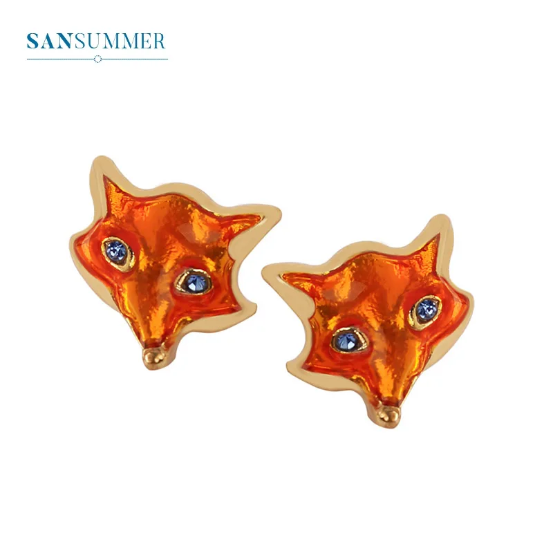 Sansummer новая горячая мода Милая лиса, животное Личность Простой и универсальный Шарм изысканная, с эмалью серьги для женщин ювелирные изделия