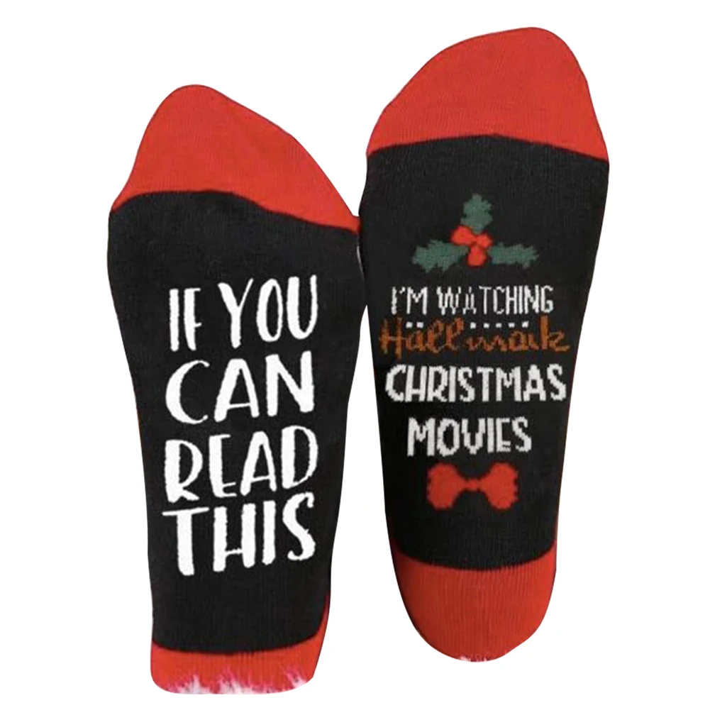 1 Pair Soft Socks Christmas Letters Printed Winter Warm for Women popsocket | Женская одежда