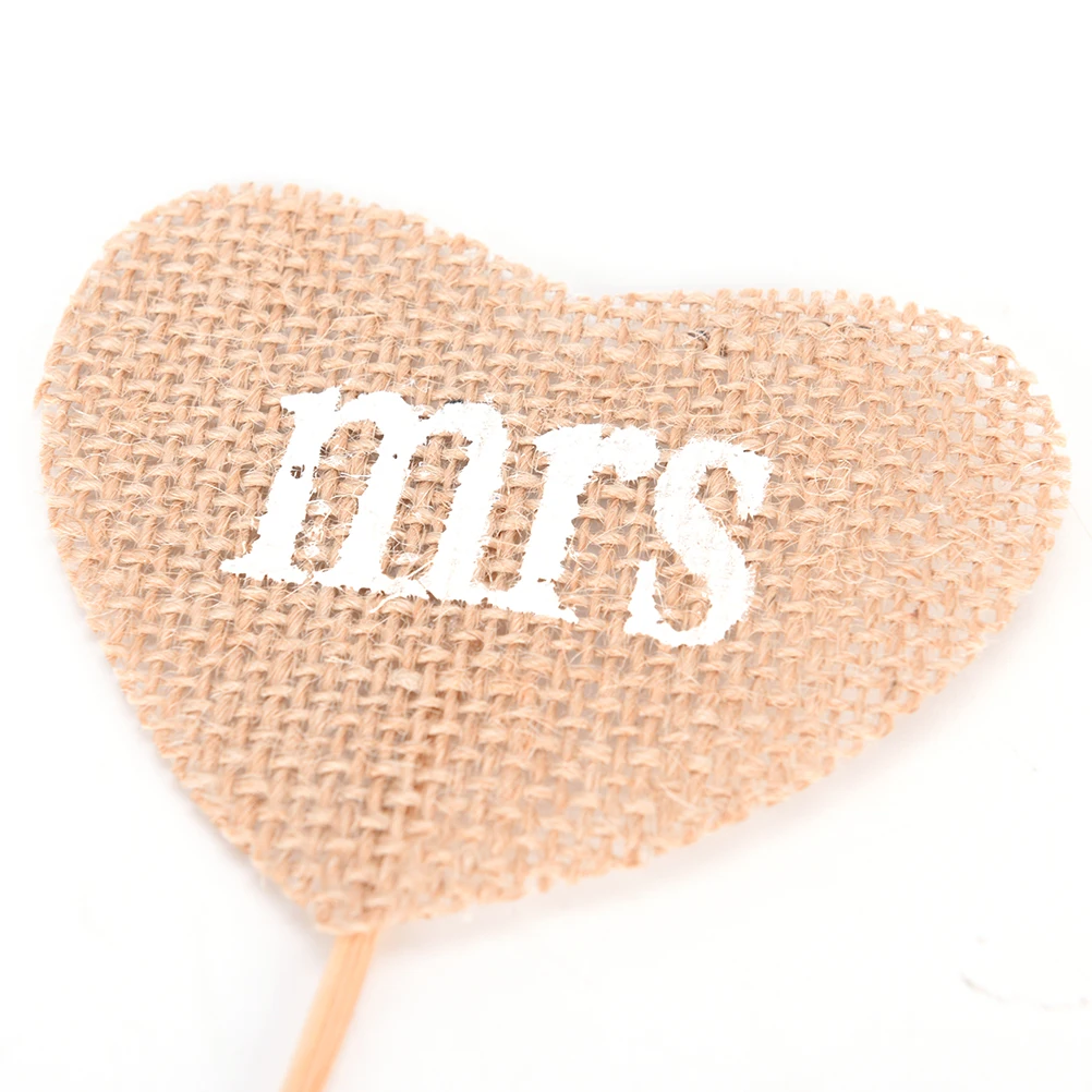 2 шт. DIY Mr Mrs в декорированном мешковиной горшке украшения флажки сувениры украшение торта аксессуары Милая винтажная простая для свадебного баннер-гирлянда знак на вечринке