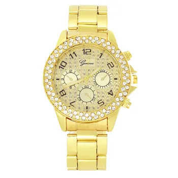 

Hot sell steel band with diamond watch stainless steel band watch GENEVA alloy watch for ladies