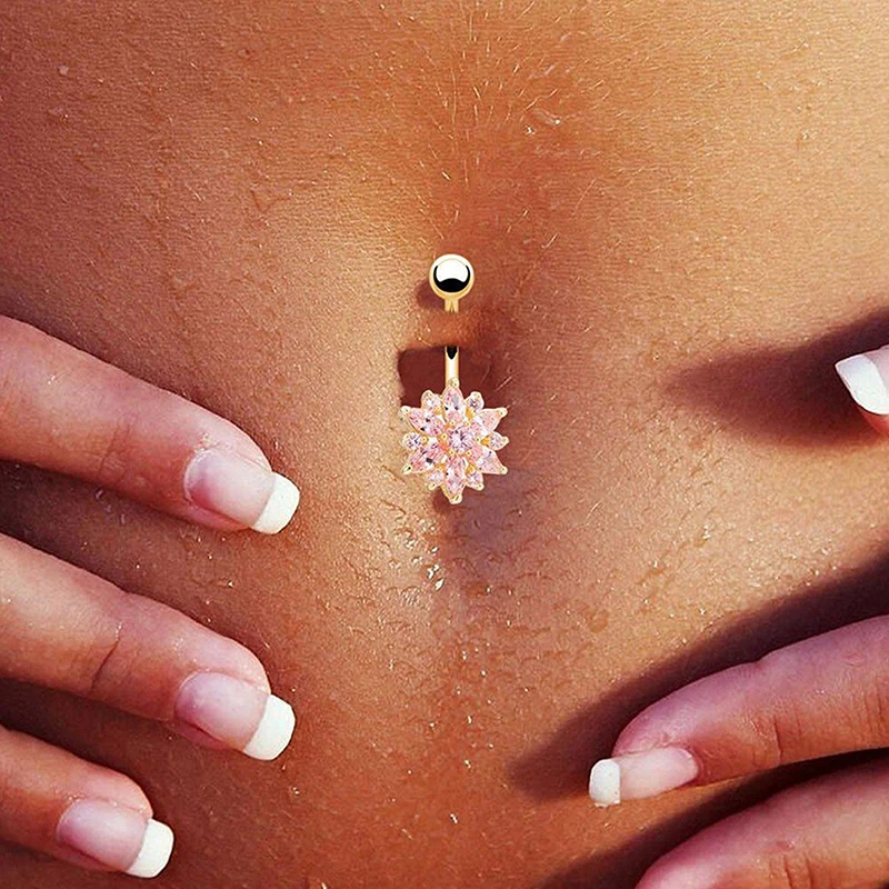 1PCS Crystal Belly Button Ring 20G Belly Piercing Dangle Flower Navel Piercing Colorful Sexy Navel Bar Cute Belly Ring Jewelry