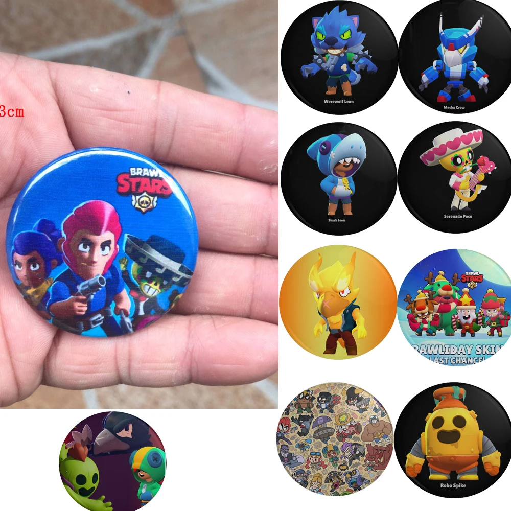 Bajo costo Juego de insignias de estrellas de Brawls, dibujos animados de León, Spike, juguete de cuervo, insignia, mochilas, botón, broche de ropa, pin, Colección, fiesta de navidad pBQKMNdJzye