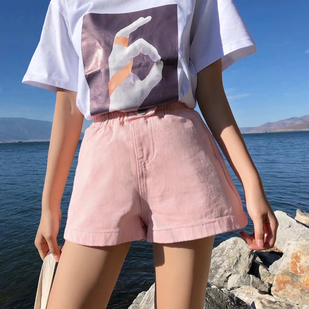 S-XL, 4 цвета, лето, корейский стиль, свободные, с карманами, эластичные, высокая талия, джинсовые шорты, женские, широкие, lege шорты для женщин(Z6280