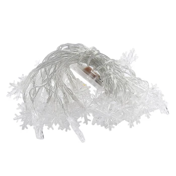 

50 LED Warm White Snowflake Lights with Remote Control, Battery Powered Snowflake LED Fairy Lights for Christmas, Party, Wedding