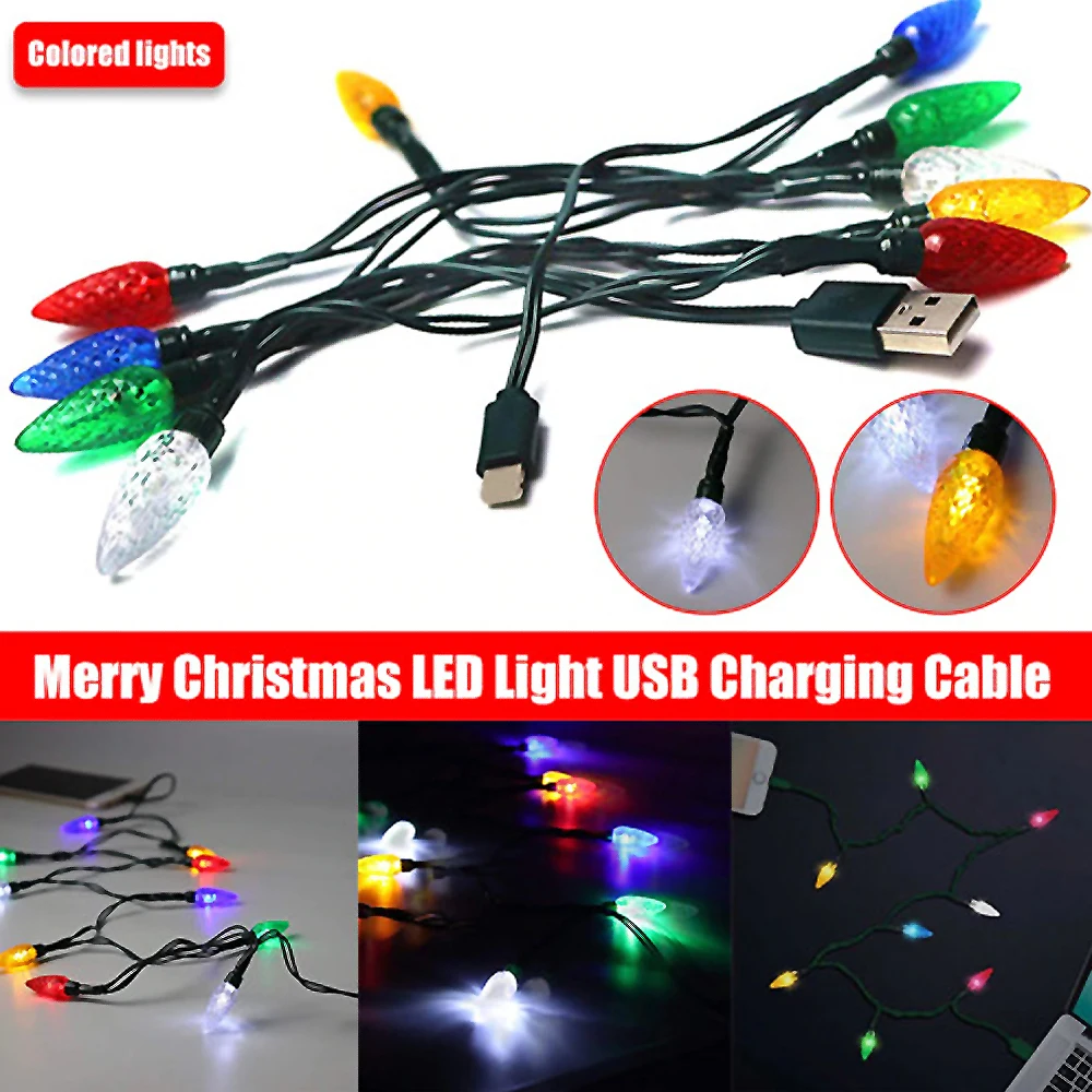 Phone Charger Cord With Xmas Light Merry Christmas LED Multicolored Lights USB Charging Cable For iPhone 6/7/8/6Plus/7S/8X/XS | Дом и сад