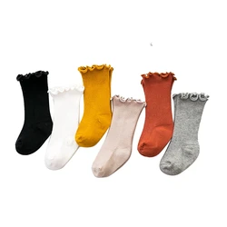 Newborn Baby Girls Boys Solid Cotton Soft Warm Ruffle Socks Autumn Winter Seamless Knitted Ribbed Socks 0-5Y
