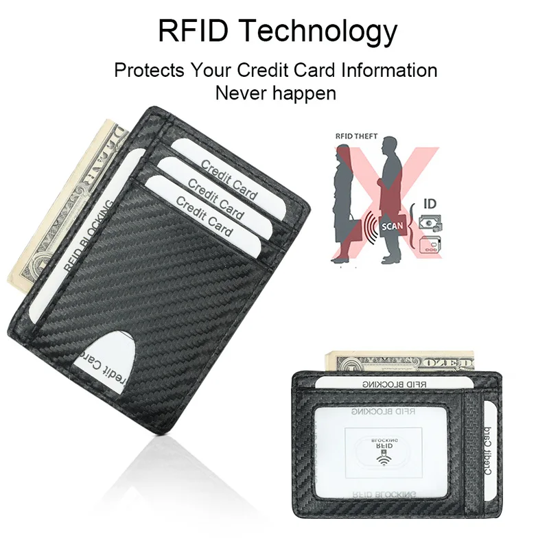 Кошелек мужской из углеродного волокна с Rfid защитой тонкий черный|Кошельки| |