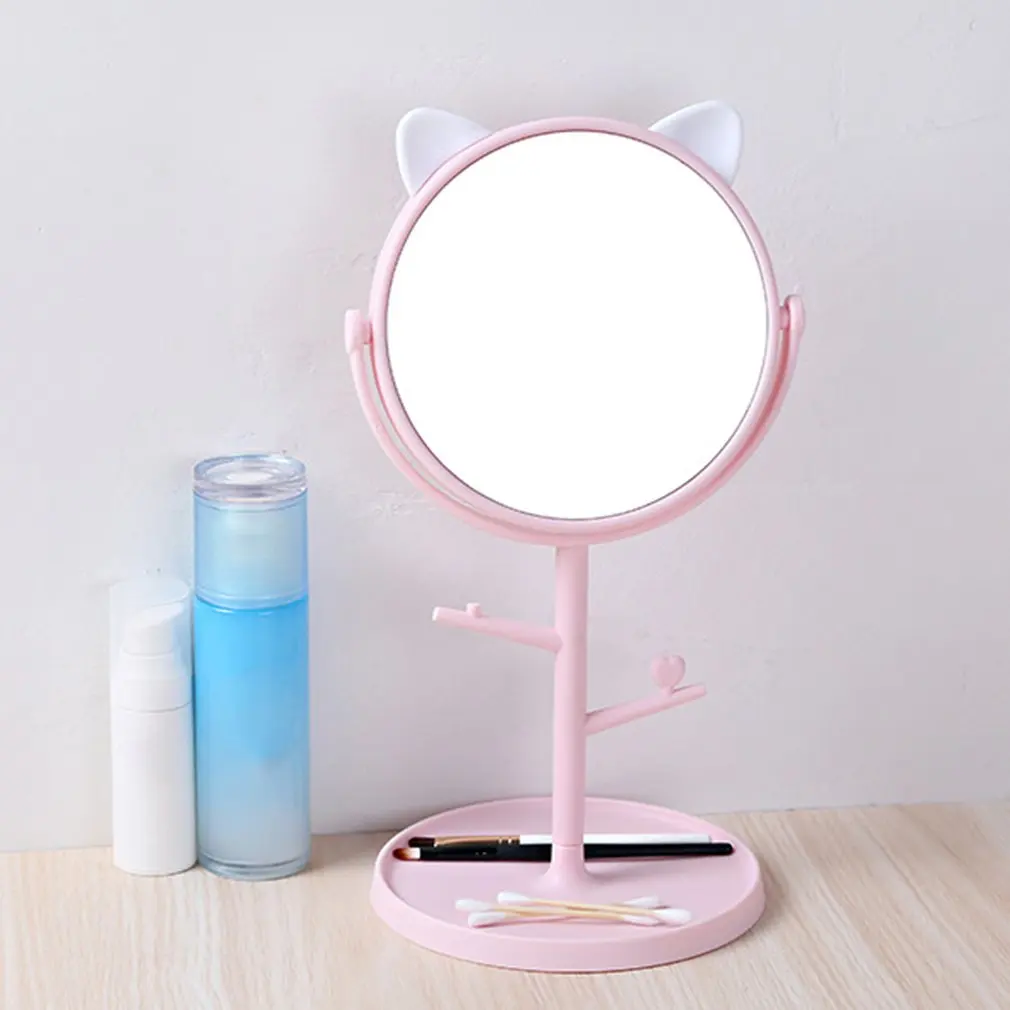 Регулируемое настольное многофункциональное косметическое зеркало настольное зеркало для макияжа кошачье ухо контейнер для хранения косметики и украшений Зеркало
