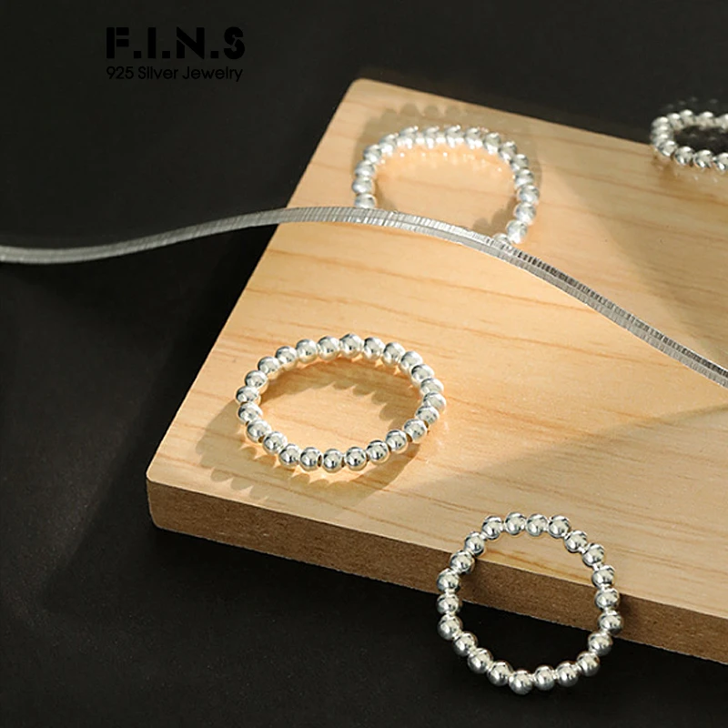 F.I.N.S 미니멀리스트 탄성 로프 전송 비즈 S990 링 조절 가능한 손가락 링 스택 가능한 비드 워크 링