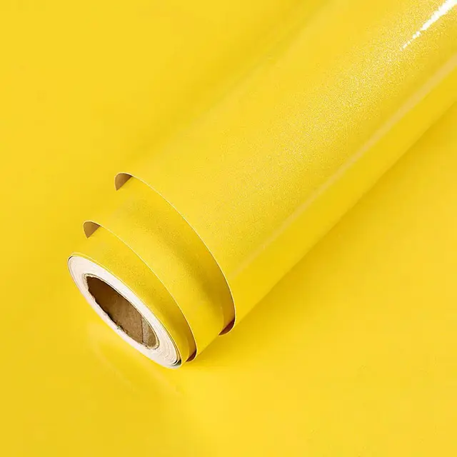 Shiny White Self-Adhesive Peel & Stick in Rolls Waterproof Wallpaper Furniture Films PVC Oil-proof Wall Stickers Kitchen Cabinet Shiny Yellow