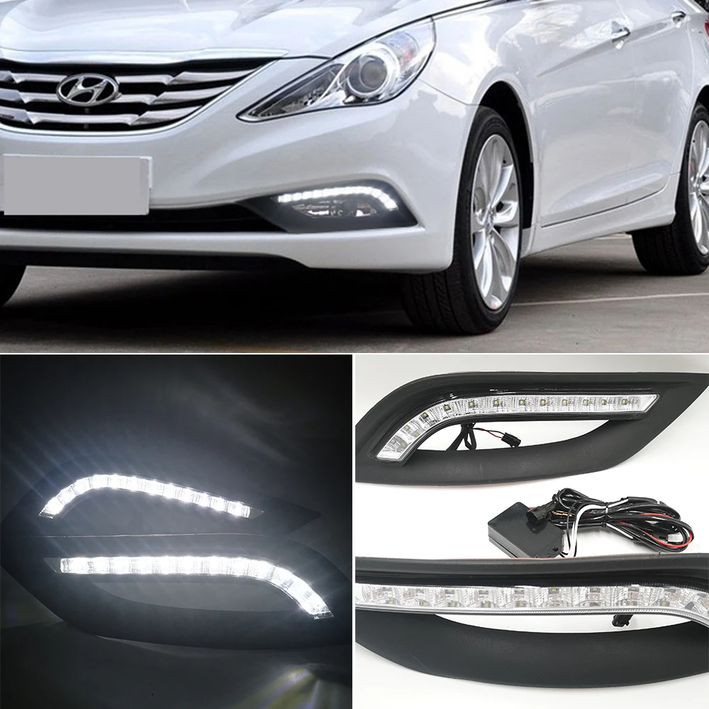 Автомобильная проблесковая 1 пара 12v авто светодиодный дневные ходовые огни для hyundai I45 Sonata 2011 2012 2013 Габаритные огни вождения Sonata 8 противотуманная фара