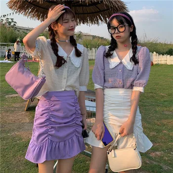

Summer vintage New Short Skirt Ruffled Hem High Waist Skirt Slim Slimming Package Hip Trumpet Skirt