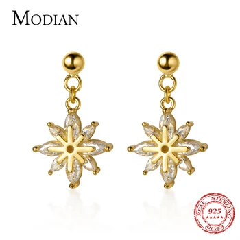

Modian Gold Color Clear CZ Swing Dangle Earrings Charm Luxury 925 Sterling Silver Drop Ear For Women Silver Wedding Jewelry