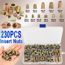 

230/Set M4 M5 M6 M8 M10 Zinc Alloy Thread For Wood Insert Nut Flanged Hex Drive Head Woodworking Furniture Nuts Kit