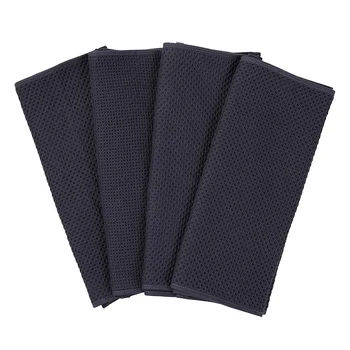 

Cotton Weave Kitchen Dish Towels, Ultra Soft Absorbent Quick Drying Cleaning Towel, 4-Pack, Dark Grey