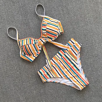 

Striped Push up Bikini Vintage Brazilian Women's Swimwear 2020 High cut bathing suit Women Floral Swimsuit Female Biquini