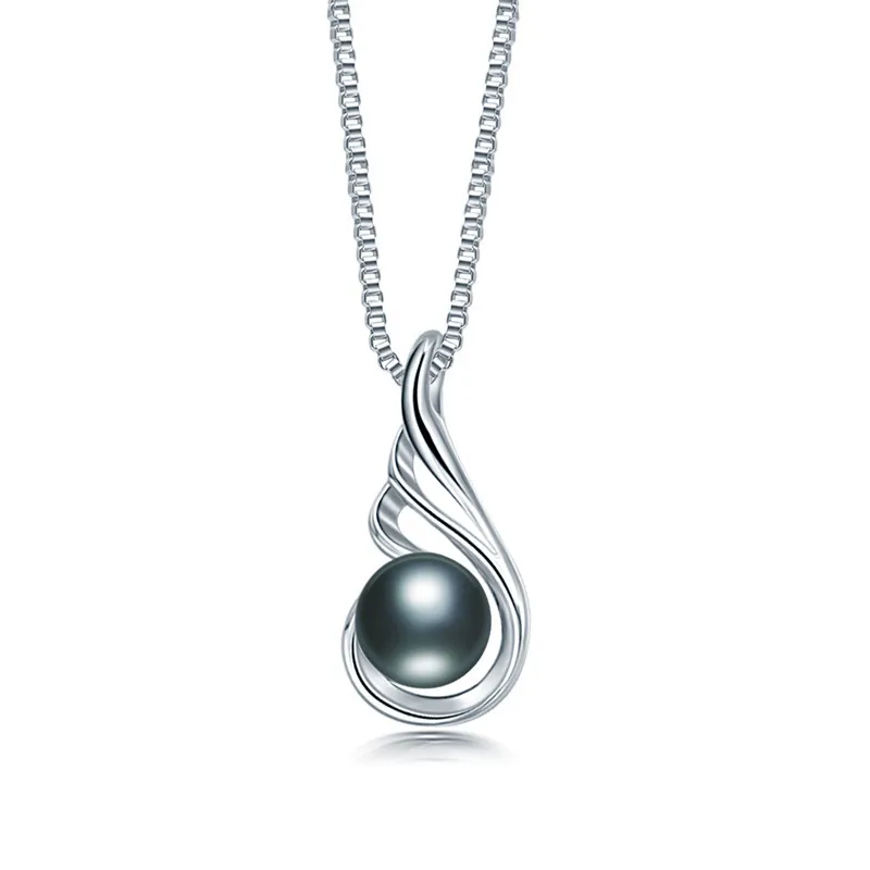 Черный Dainashi Women's Genuine Freshwater Cultured Pearl Elegant Pendant High Quality 925 Sterling Silver Wing Pendant Necklace - Цвет камня: Черный