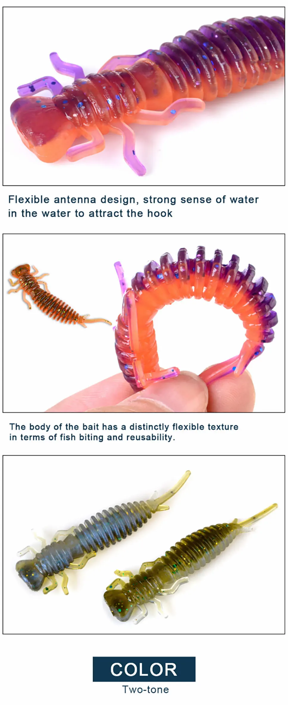 5 см/7,6 см/8,9 см 1 упаковка, Силиконовые мягкие искусственные личинки против насекомых для рыбалки, Реалистичная личинка, червь, рыбная приманка