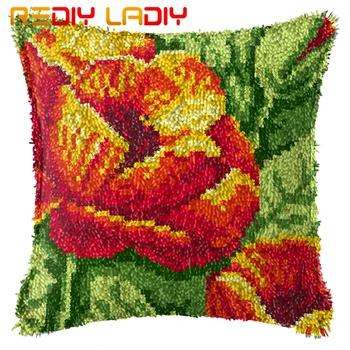 

Latch Hook Cushion Poppy Flowers Printed Canvas Cushion Front Acrylic Yarn Crochet Pillow Case Kits Sofa Bed Pillows Home Decor