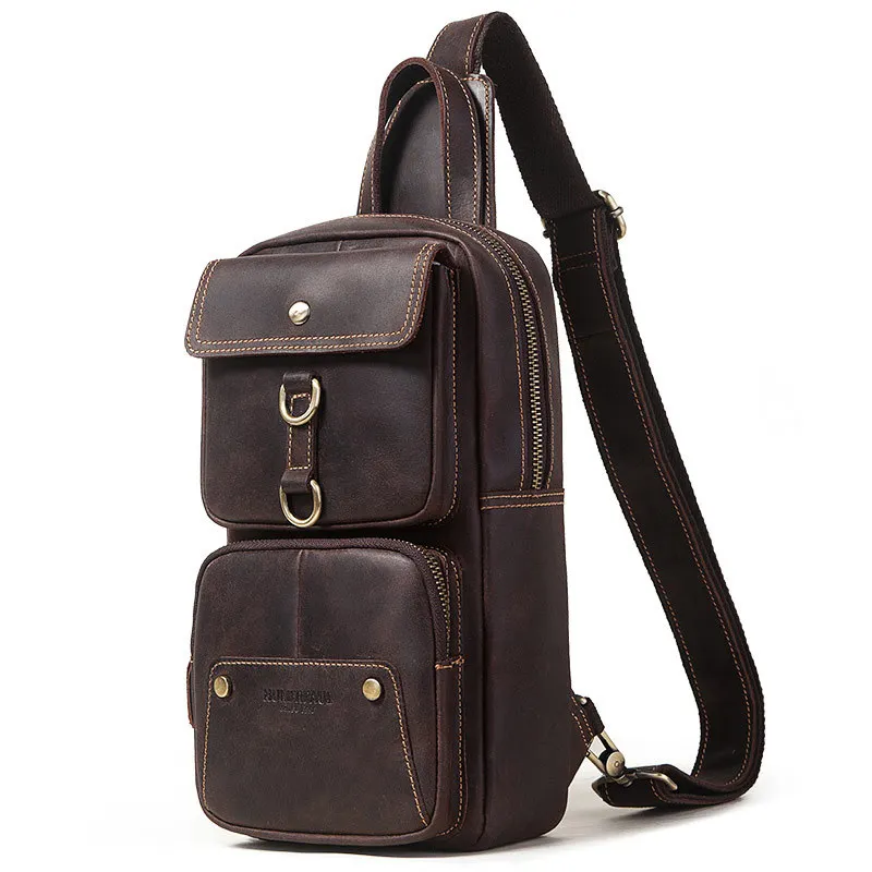 

High Quality Top Layer Crazy Horse Cowhide Men's Chest Bag Retro Trendy Men's Messenger Bag Multifunctional Shoulder Bag