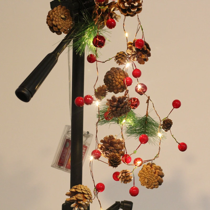 78.7in Рождественские огни вечерние светодиодный гирлянды Праздничная гирлянда домашний Декор Рождественский сосновый бисер в виде конусов светодиодный светильник