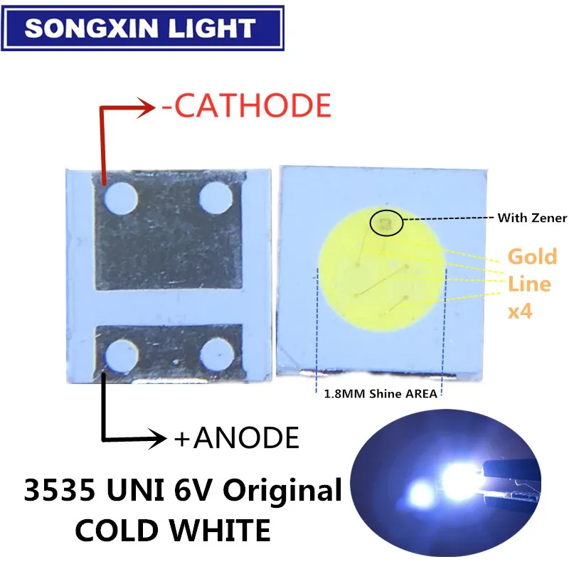 1000 шт./лот для подсветки UNI LED LCD TV 3535 3537 SMD Lamp bead 1W 6V W Cold white MSL-638DEZW-E26SC | Электронные